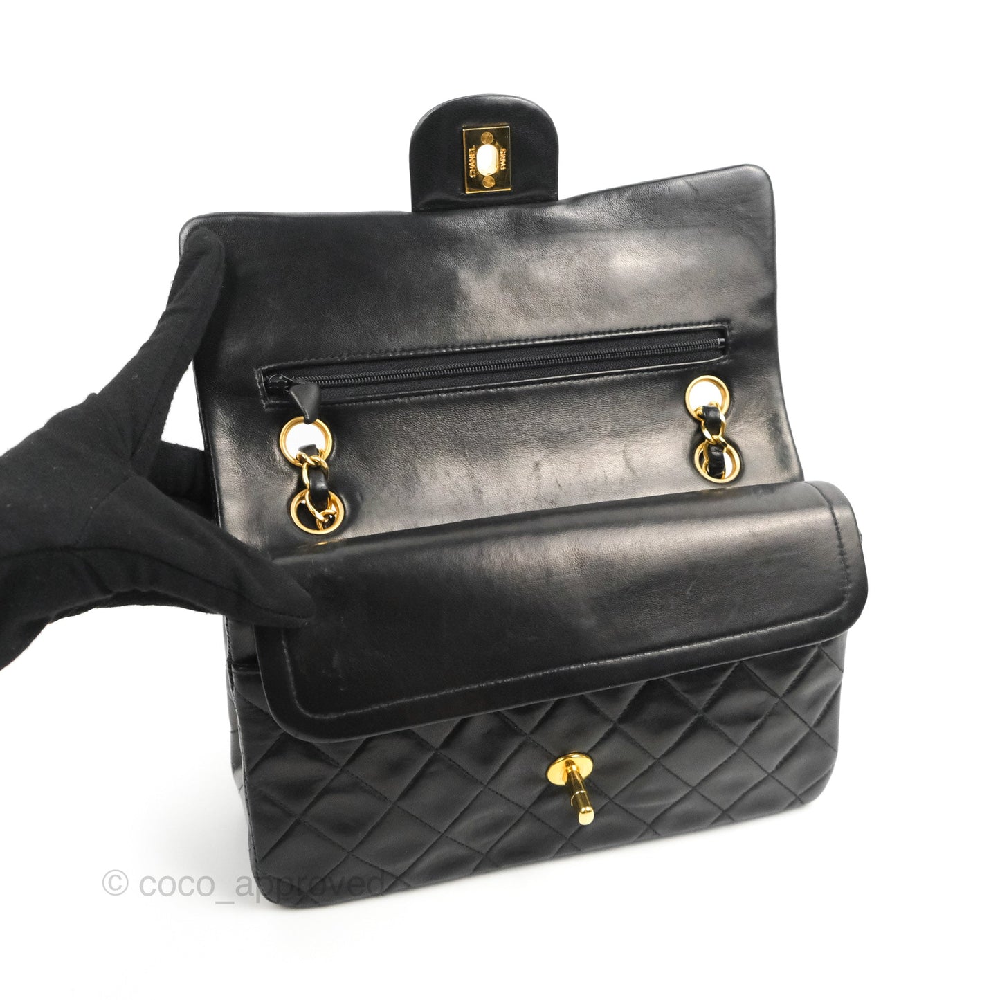 Chanel Vintage Small Classic Flap Black Lambskin 24K Gold Hardware