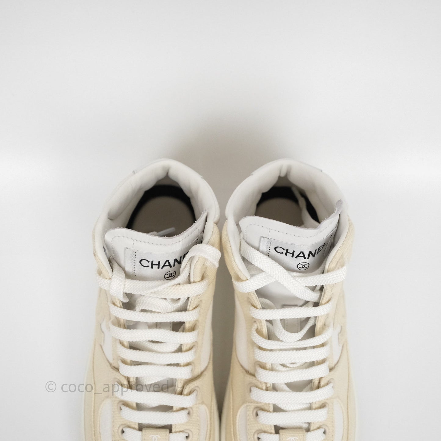 Chanel CC Light Beige White Canvas Sneaker Size 38.5