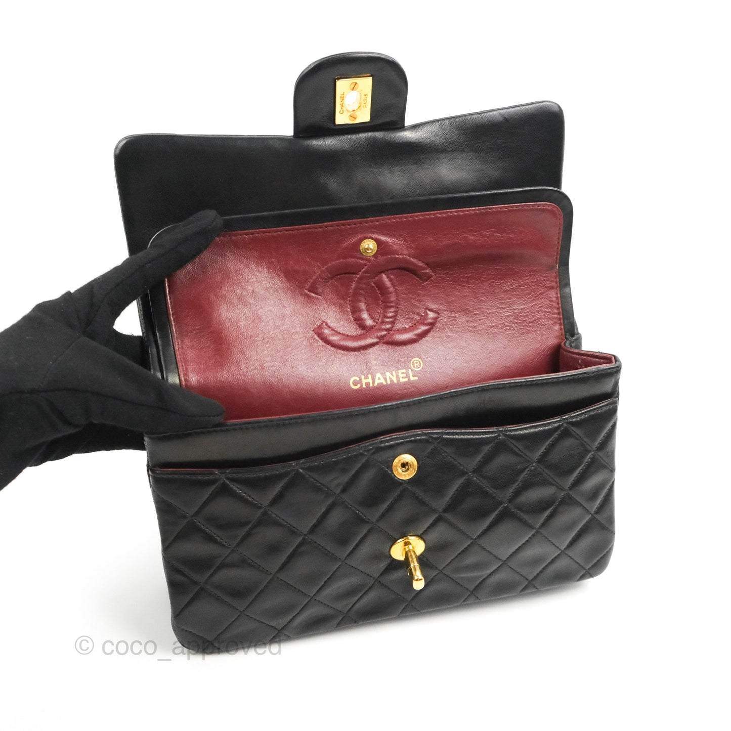 Chanel Vintage Small Classic Flap Black Lambskin 24K Gold Hardware