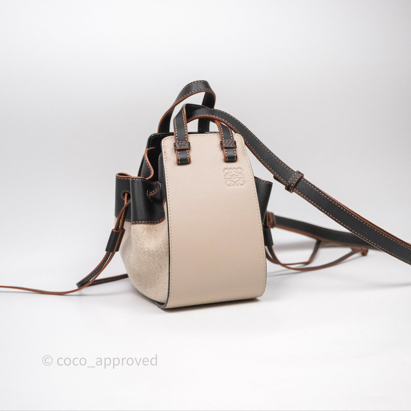 Loewe Mini Hammock Drawstring Beige/ Black Calfskin