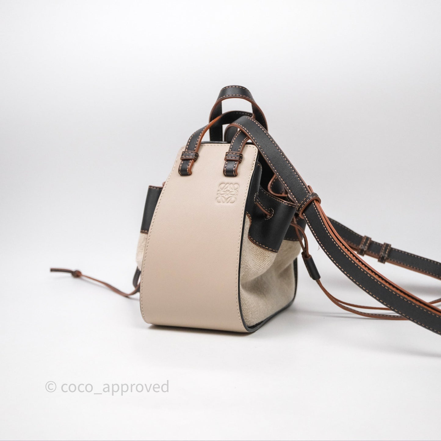 Loewe Mini Hammock Drawstring Beige/ Black Calfskin