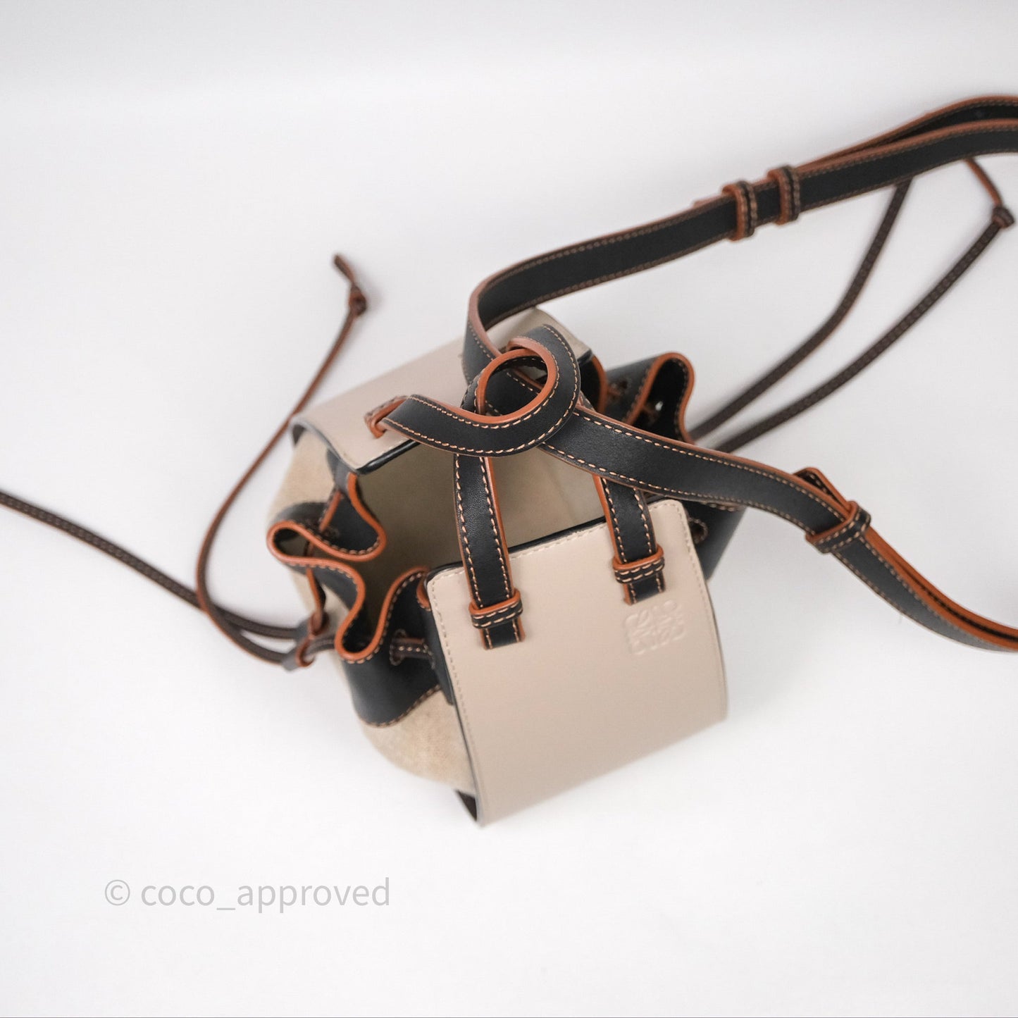 Loewe Mini Hammock Drawstring Beige/ Black Calfskin