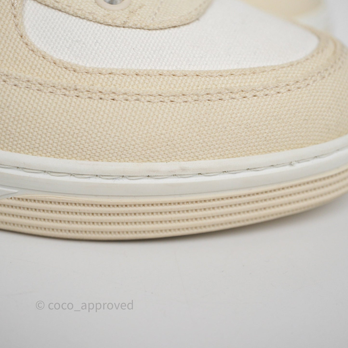 Chanel CC Light Beige White Canvas Sneaker Size 38.5
