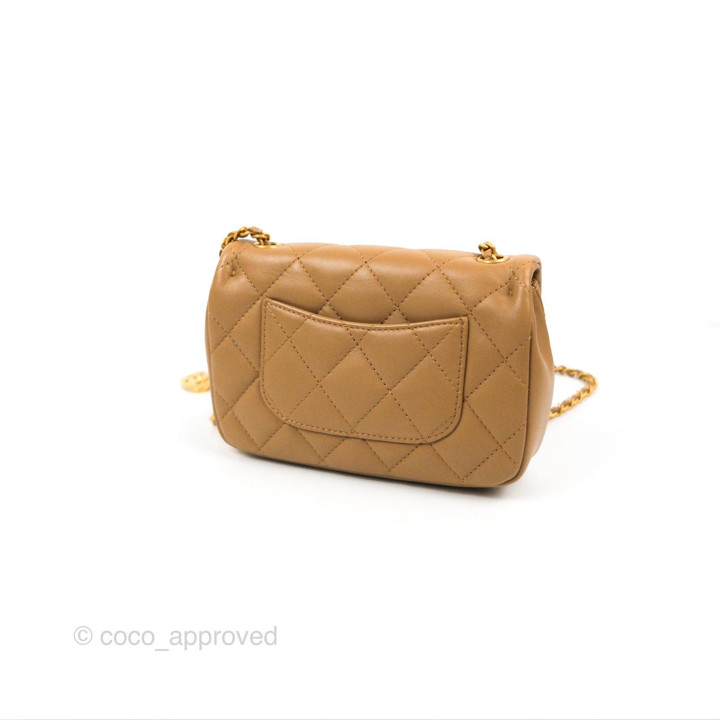 Chanel Mini Flap Bag With Heart CC Charm Dark Beige Lambskin Aged Gold Hardware