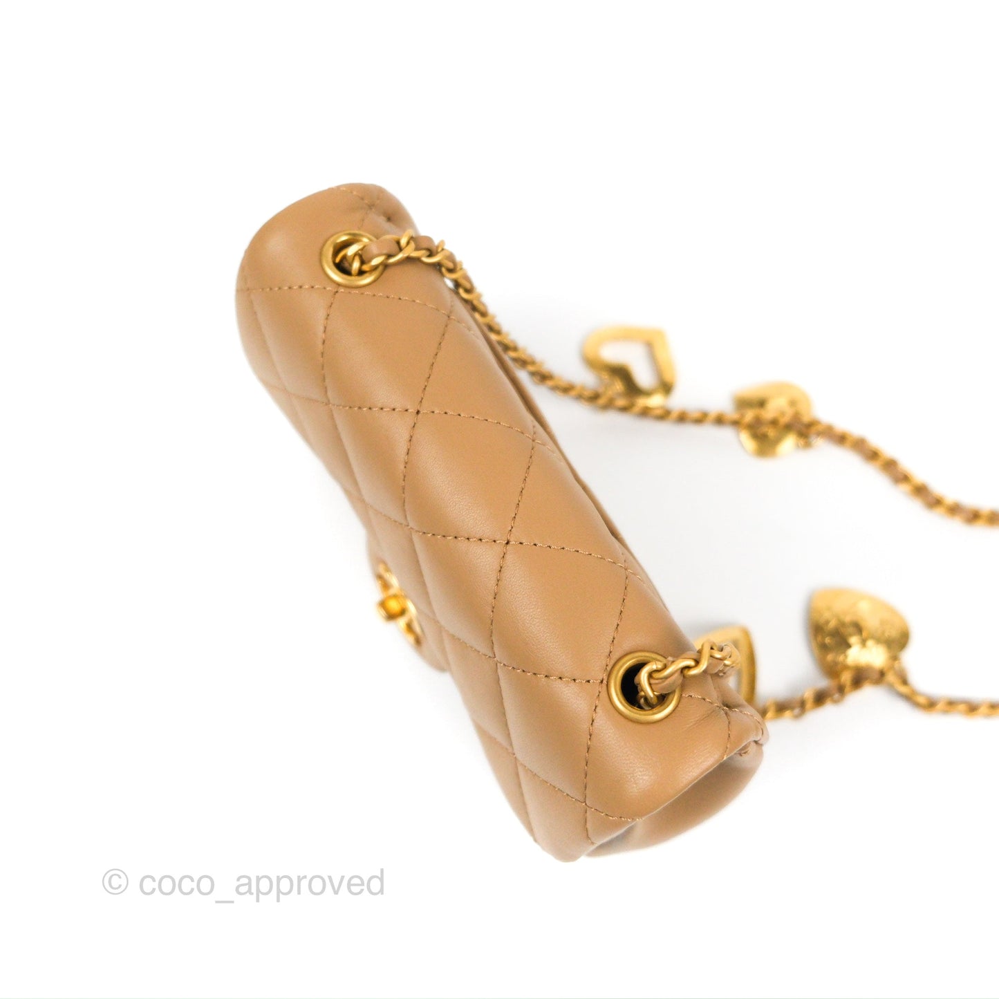 Chanel Mini Flap Bag With Heart CC Charm Dark Beige Lambskin Aged Gold Hardware