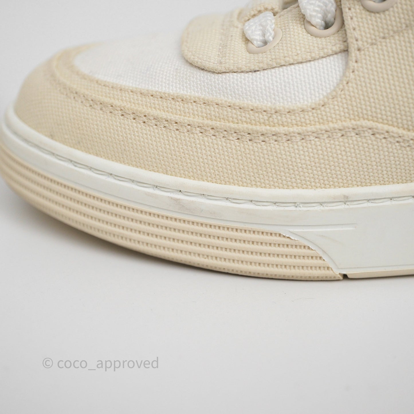 Chanel CC Light Beige White Canvas Sneaker Size 38.5