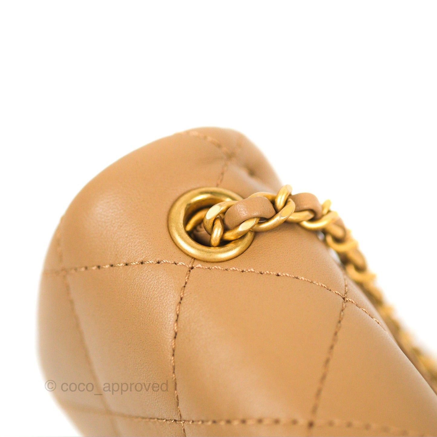 Chanel Mini Flap Bag With Heart CC Charm Dark Beige Lambskin Aged Gold Hardware