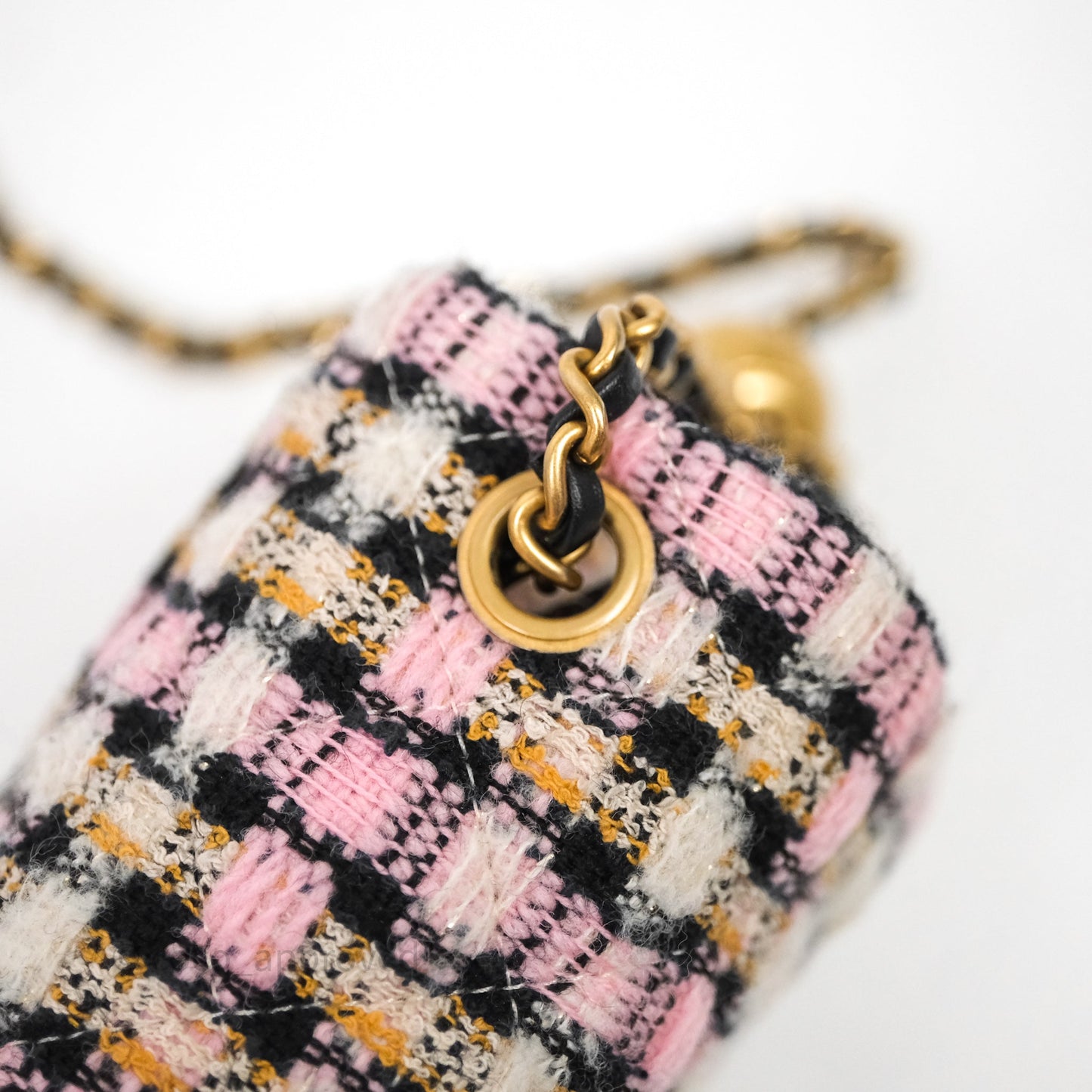 Chanel Pearl Crush Mini Square Pink/ White/ Black Tweed Aged Gold Hardware