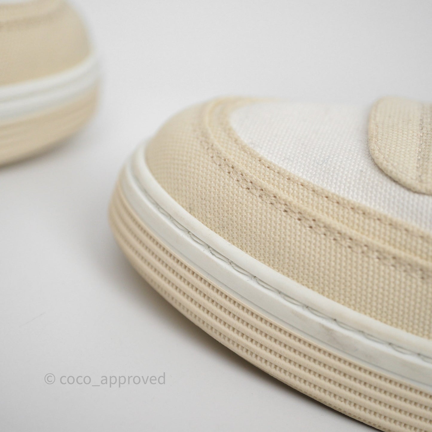 Chanel CC Light Beige White Canvas Sneaker Size 38.5