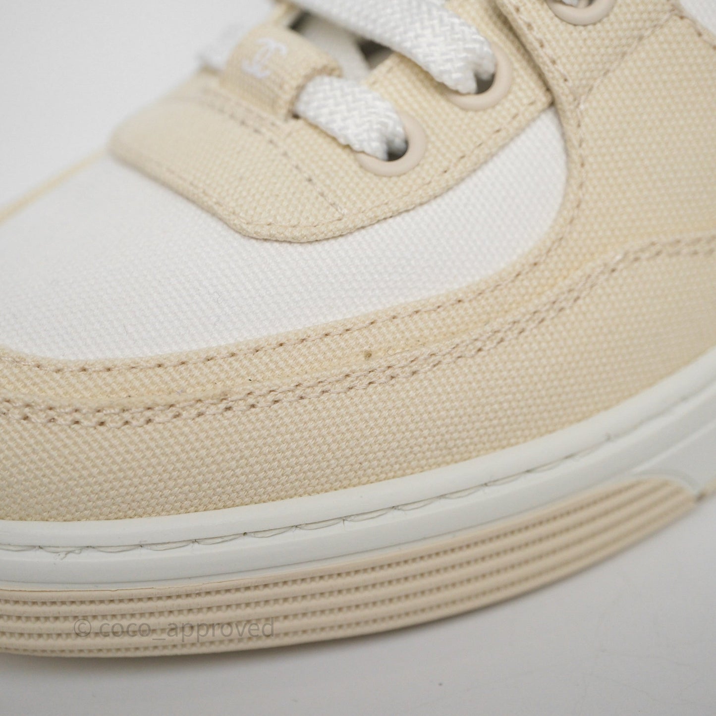 Chanel CC Light Beige White Canvas Sneaker Size 38.5