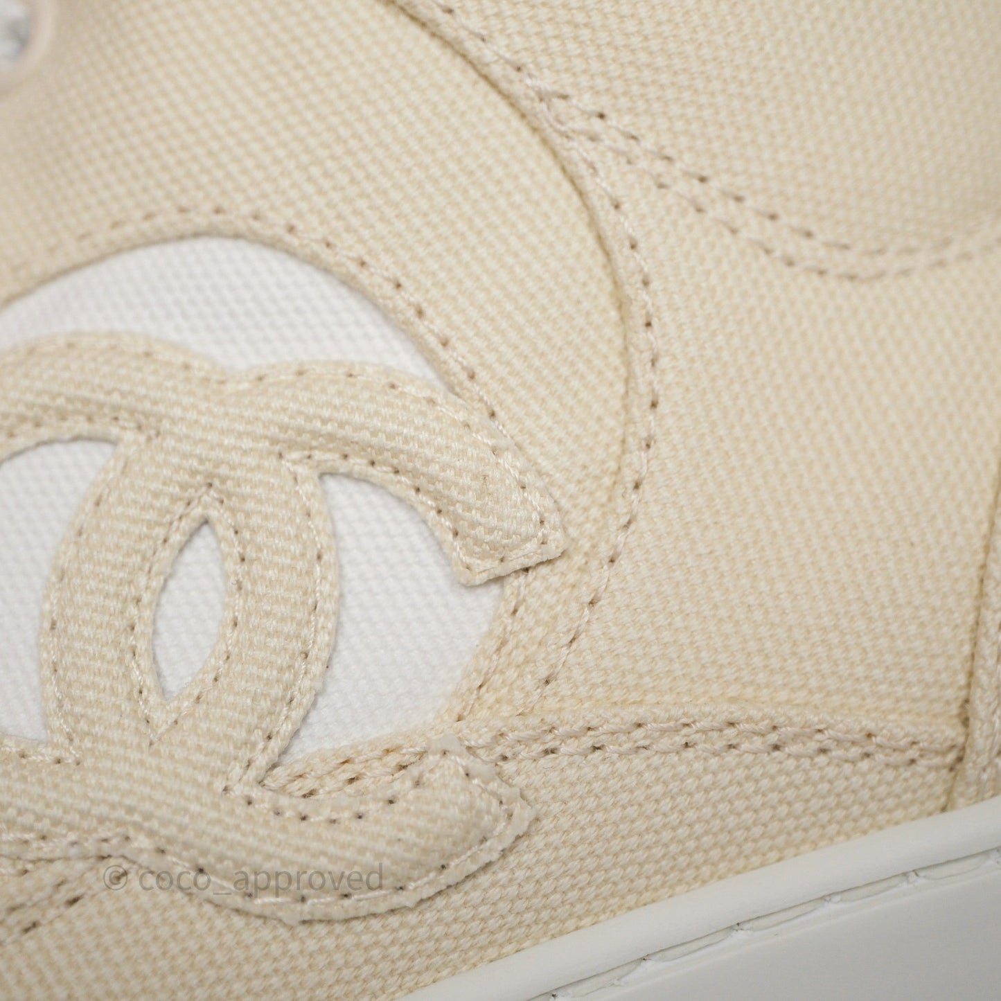 Chanel CC Light Beige White Canvas Sneaker Size 38.5