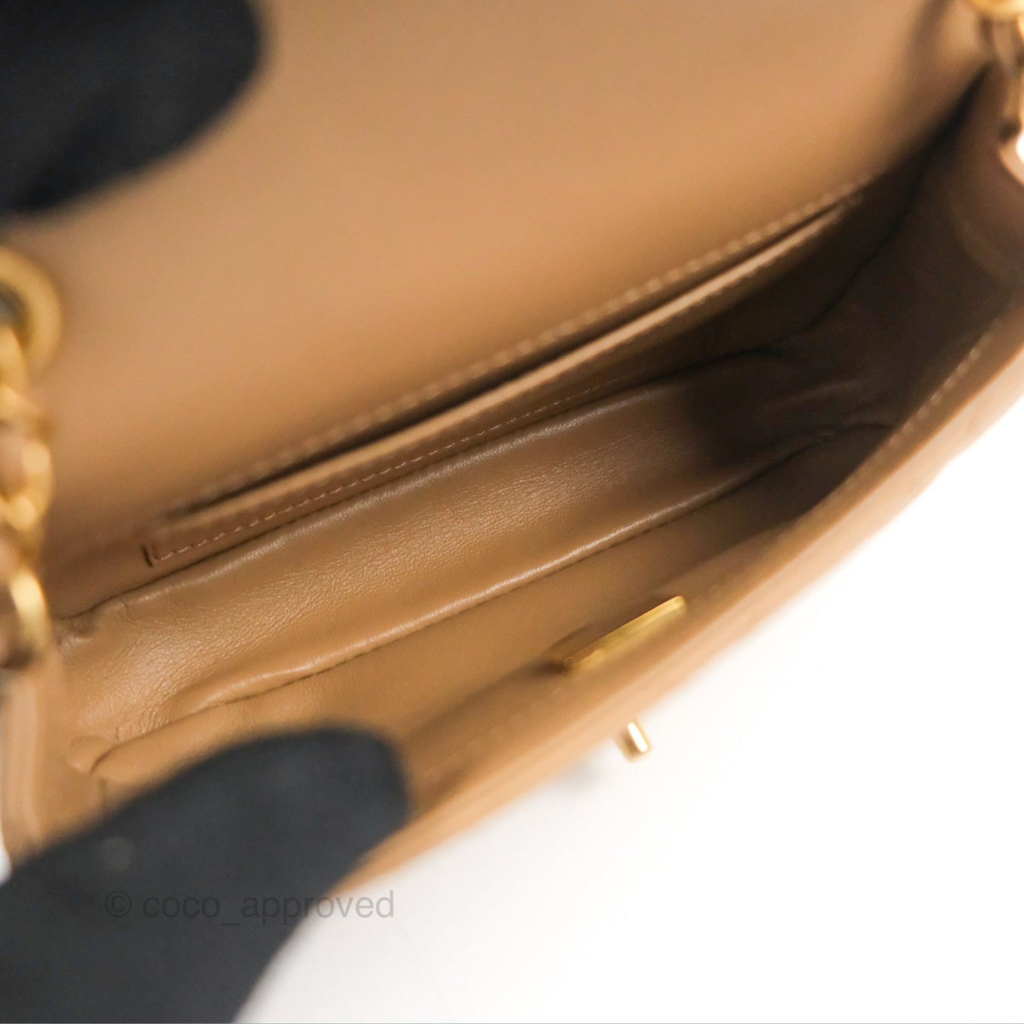 Chanel Mini Flap Bag With Heart CC Charm Dark Beige Lambskin Aged Gold Hardware