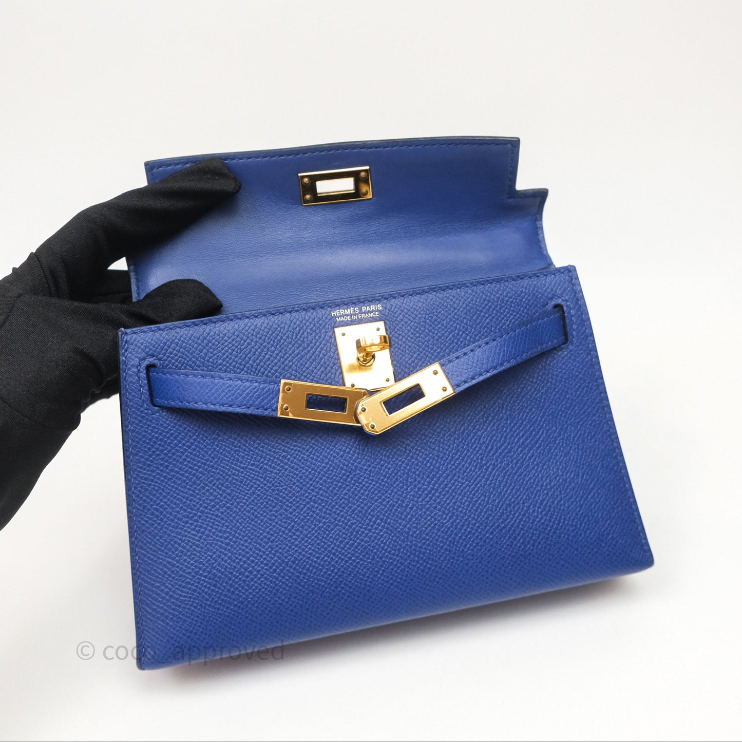 Hermes Mini Kelly Electric Blue Espom Gold Hardware