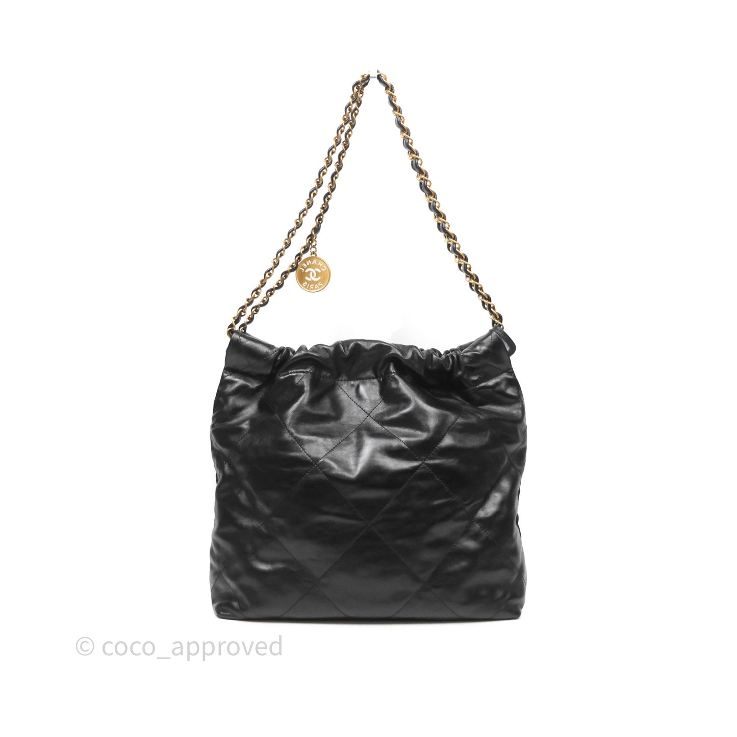 Chanel 22 Small Black Shiny Crumpled Calfskin Aged Gold Hardware