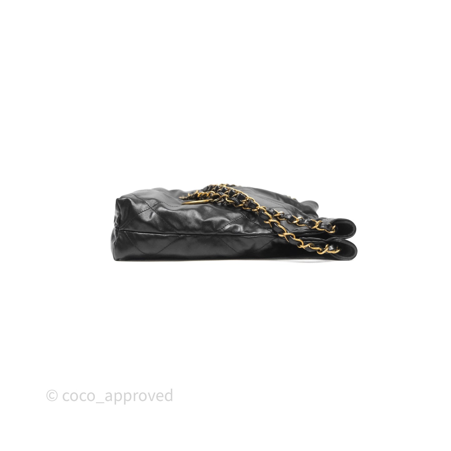 Chanel 22 Small Black Shiny Crumpled Calfskin Aged Gold Hardware