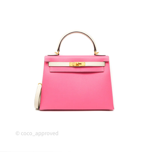 Hermes Kelly 28 Rose Lipstick U5/Craie 10 Epsom Gold Hardware