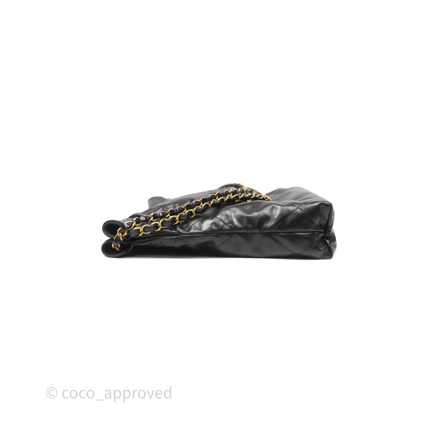 Chanel 22 Small Black Shiny Crumpled Calfskin Aged Gold Hardware