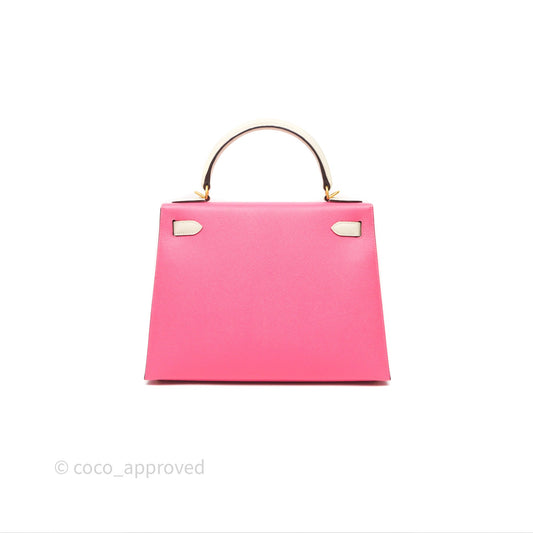 Hermes Kelly 28 Rose Lipstick U5/Craie 10 Epsom Gold Hardware