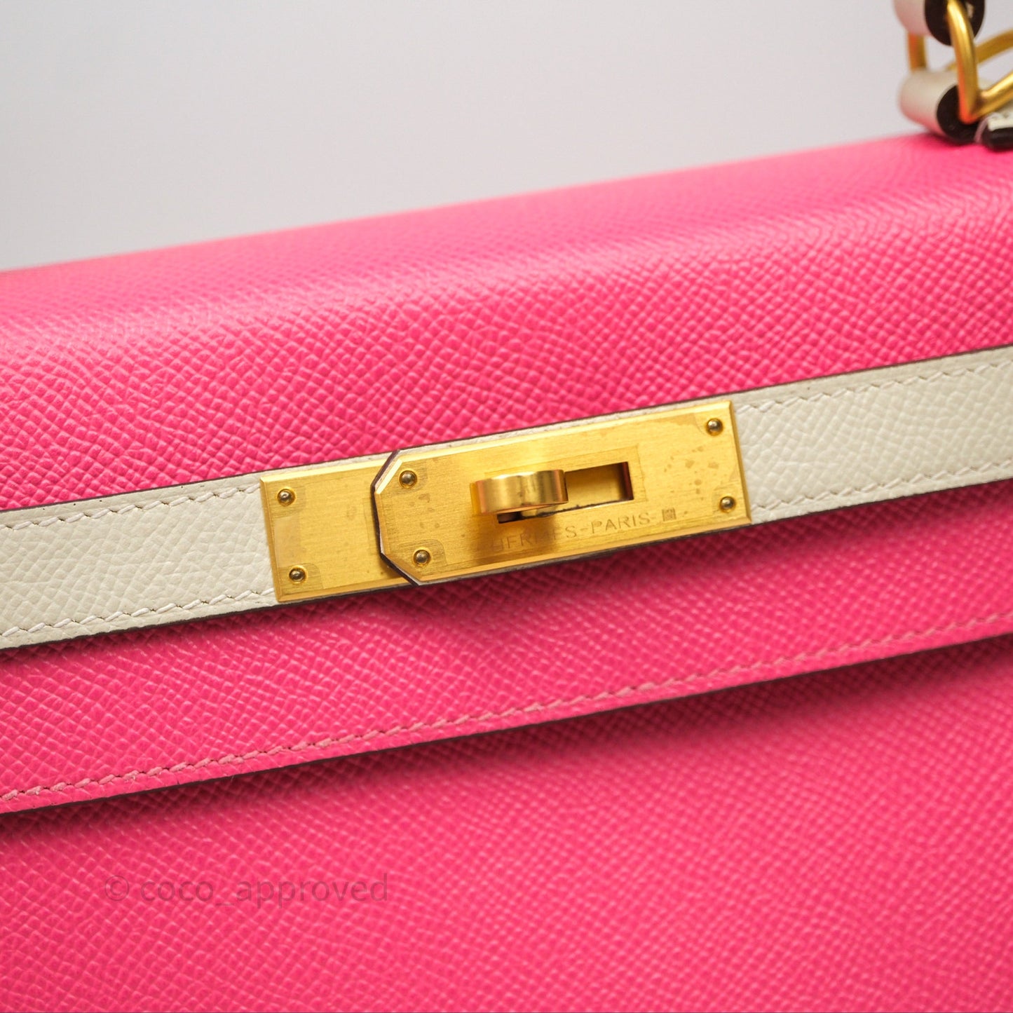 Hermes Kelly 28 Rose Lipstick U5/Craie 10 Epsom Gold Hardware