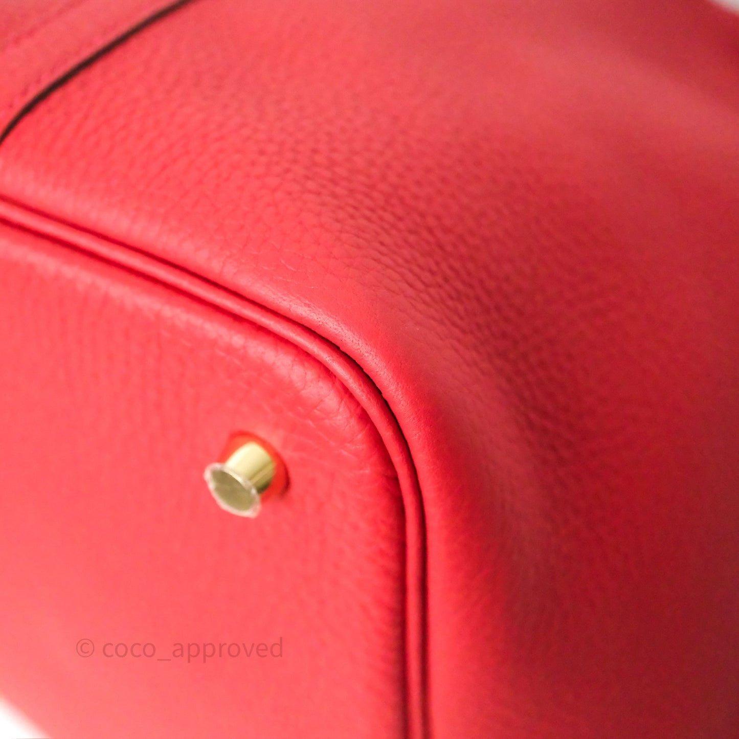 Hermès Picotin 22 Vermillon 5E Clemence Gold Hardware