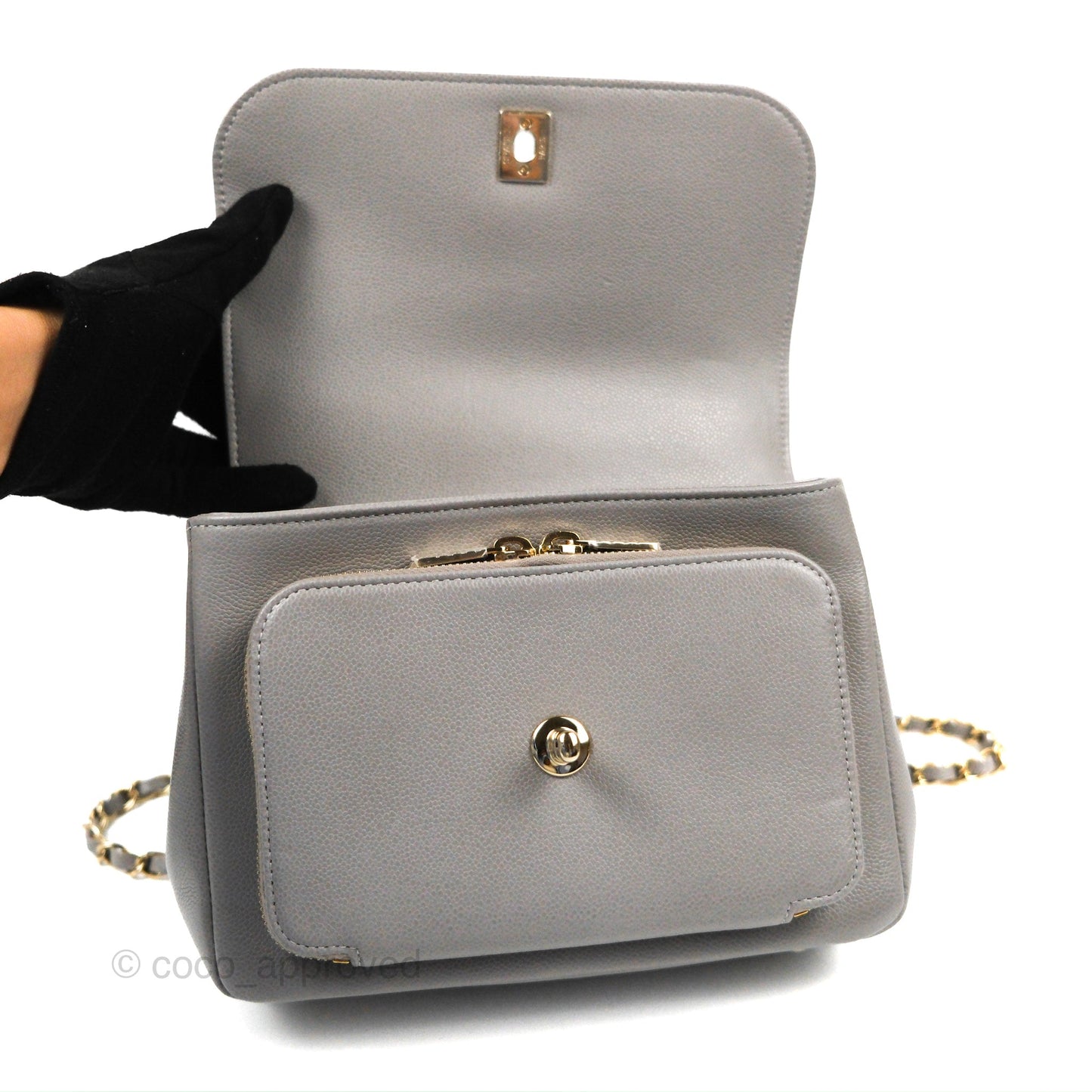 Chanel Quilted Medium Business Affinity Flap Grey Caviar Gold Hardware