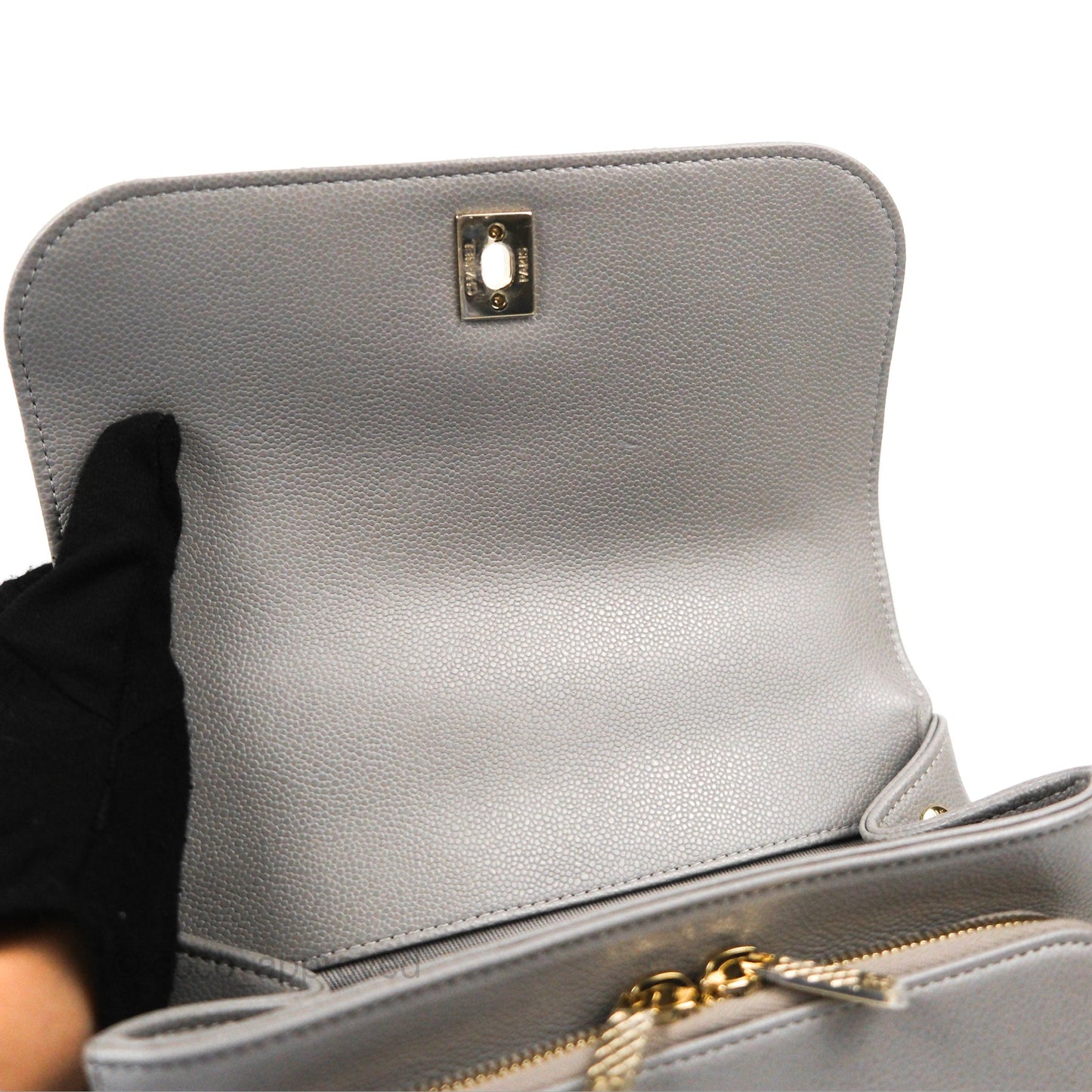 Chanel Quilted Medium Business Affinity Flap Grey Caviar Gold Hardware