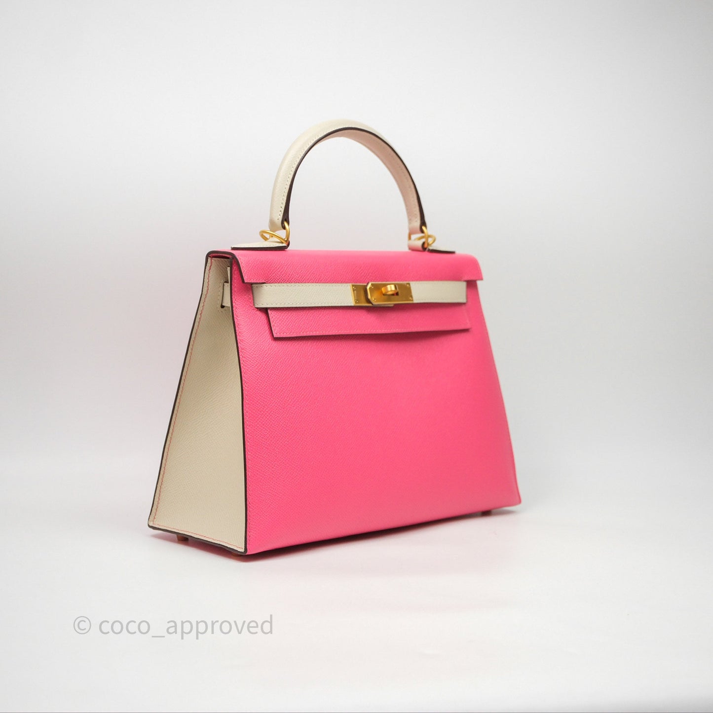Hermes Kelly 28 Rose Lipstick U5/Craie 10 Epsom Gold Hardware