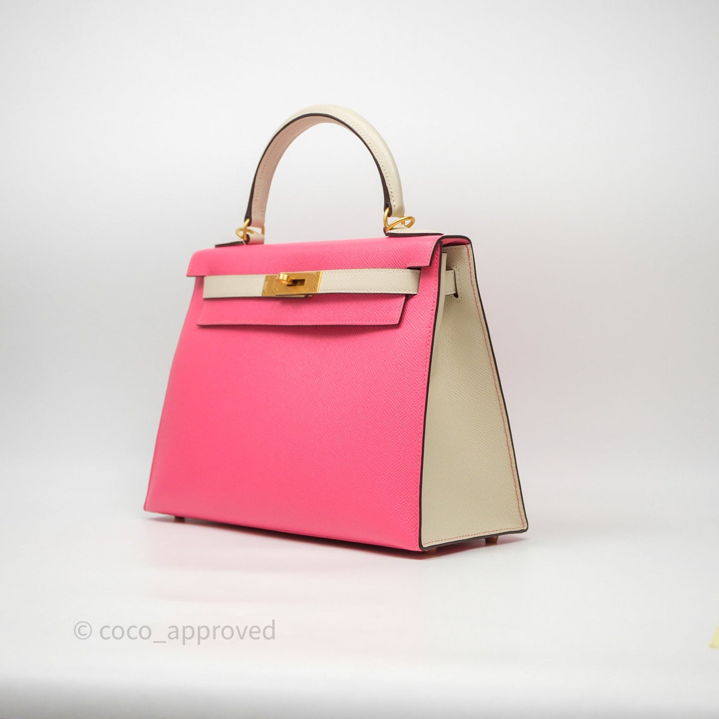 Hermes Kelly 28 Rose Lipstick U5/Craie 10 Epsom Gold Hardware
