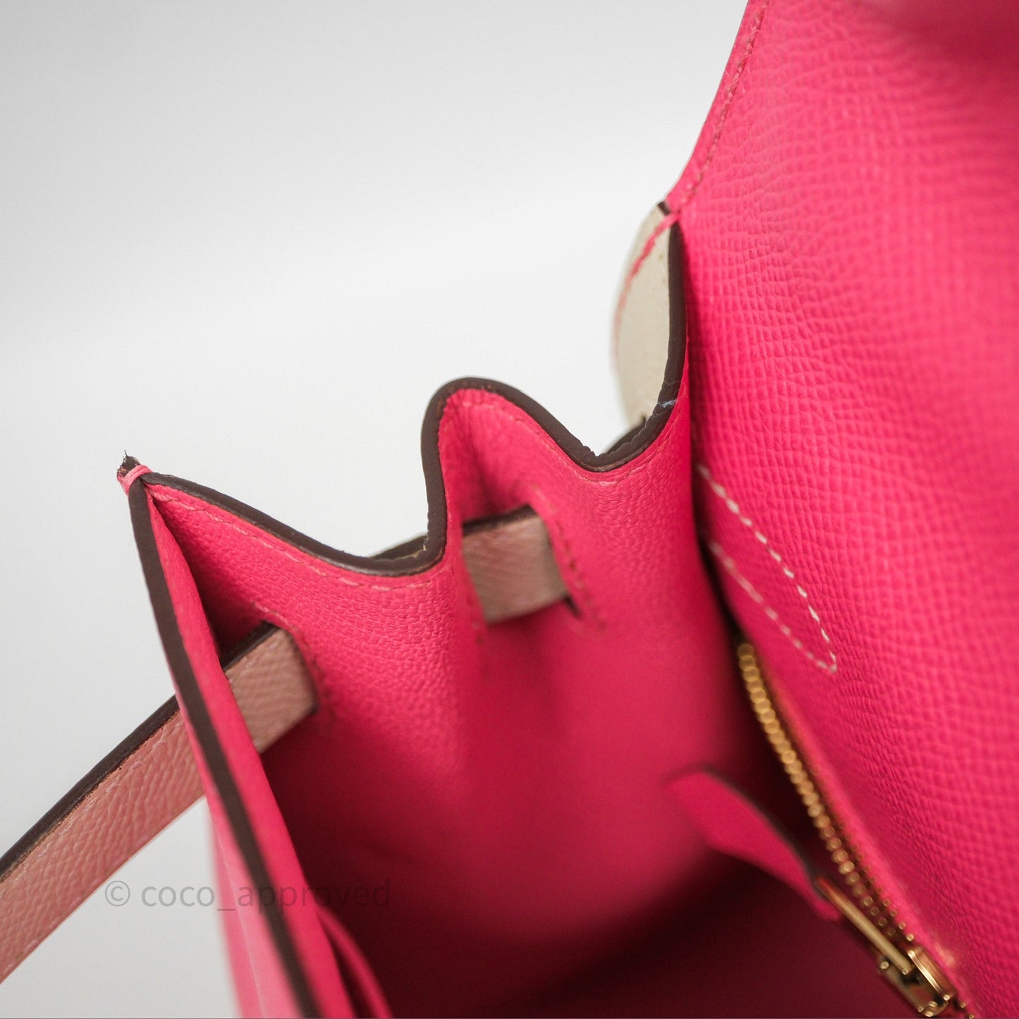 Hermes Kelly 28 Rose Lipstick U5/Craie 10 Epsom Gold Hardware
