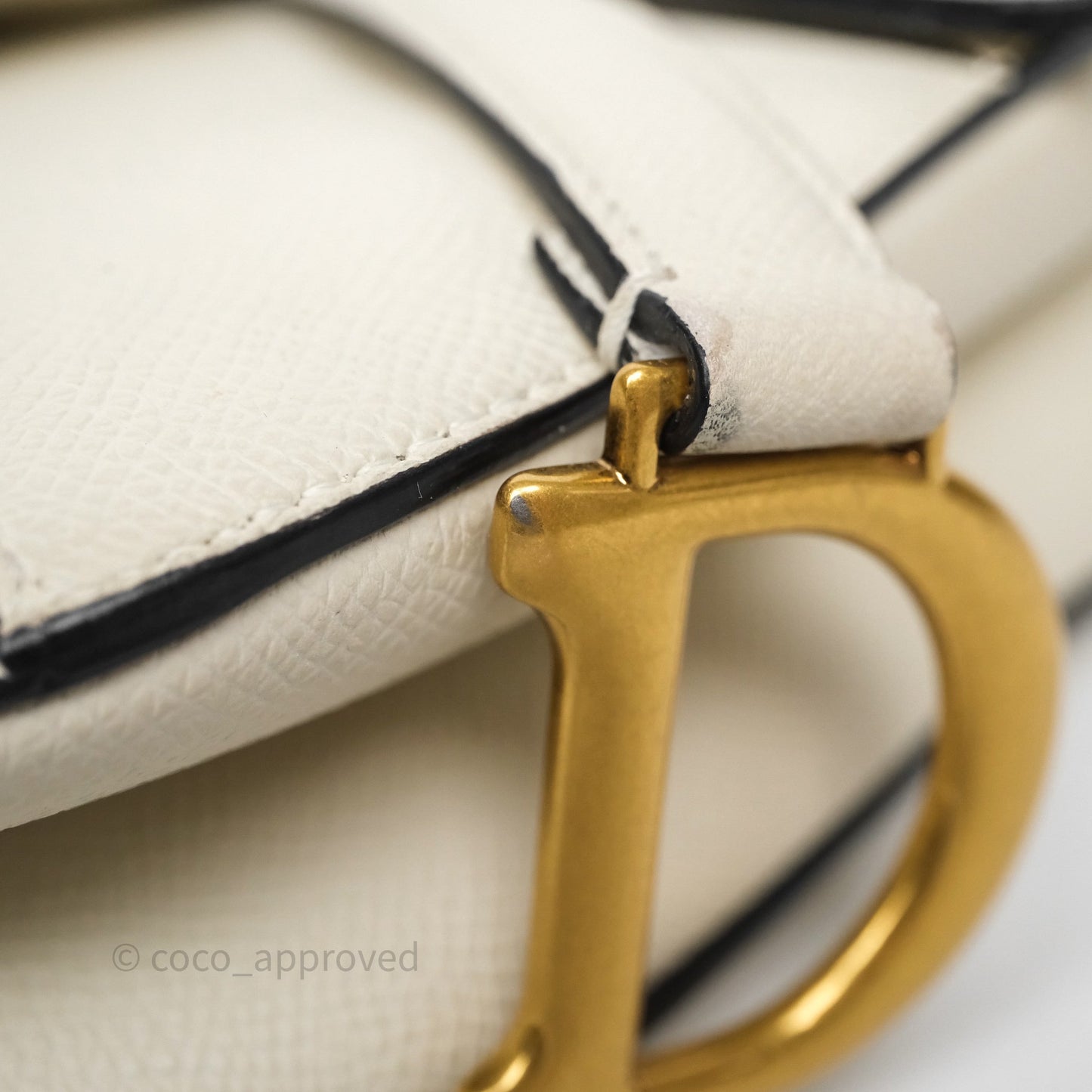 Christian Dior Mini Saddle Bag White Grained Calfskin Gold Hardware