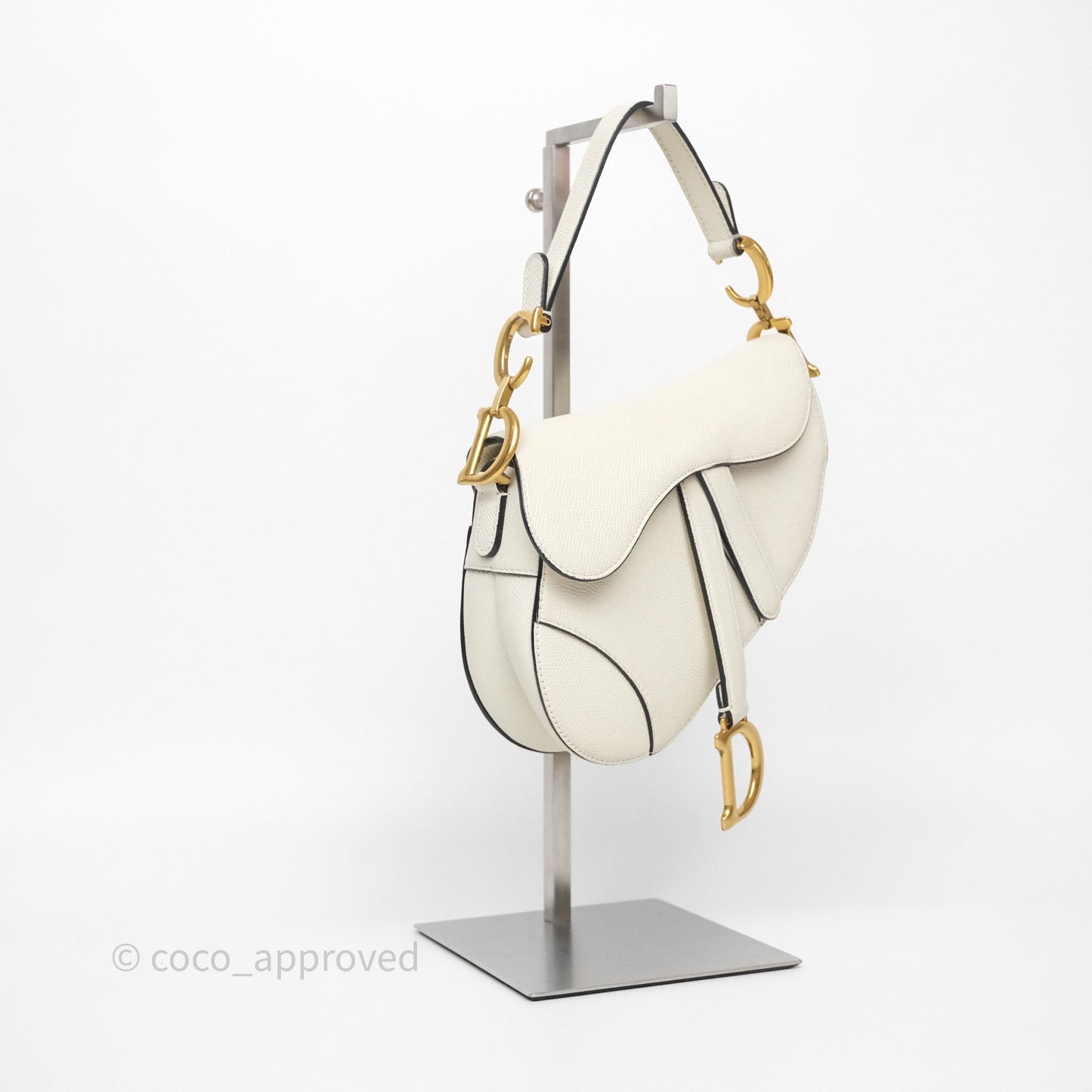 Christian Dior Mini Saddle Bag White Grained Calfskin Gold Hardware