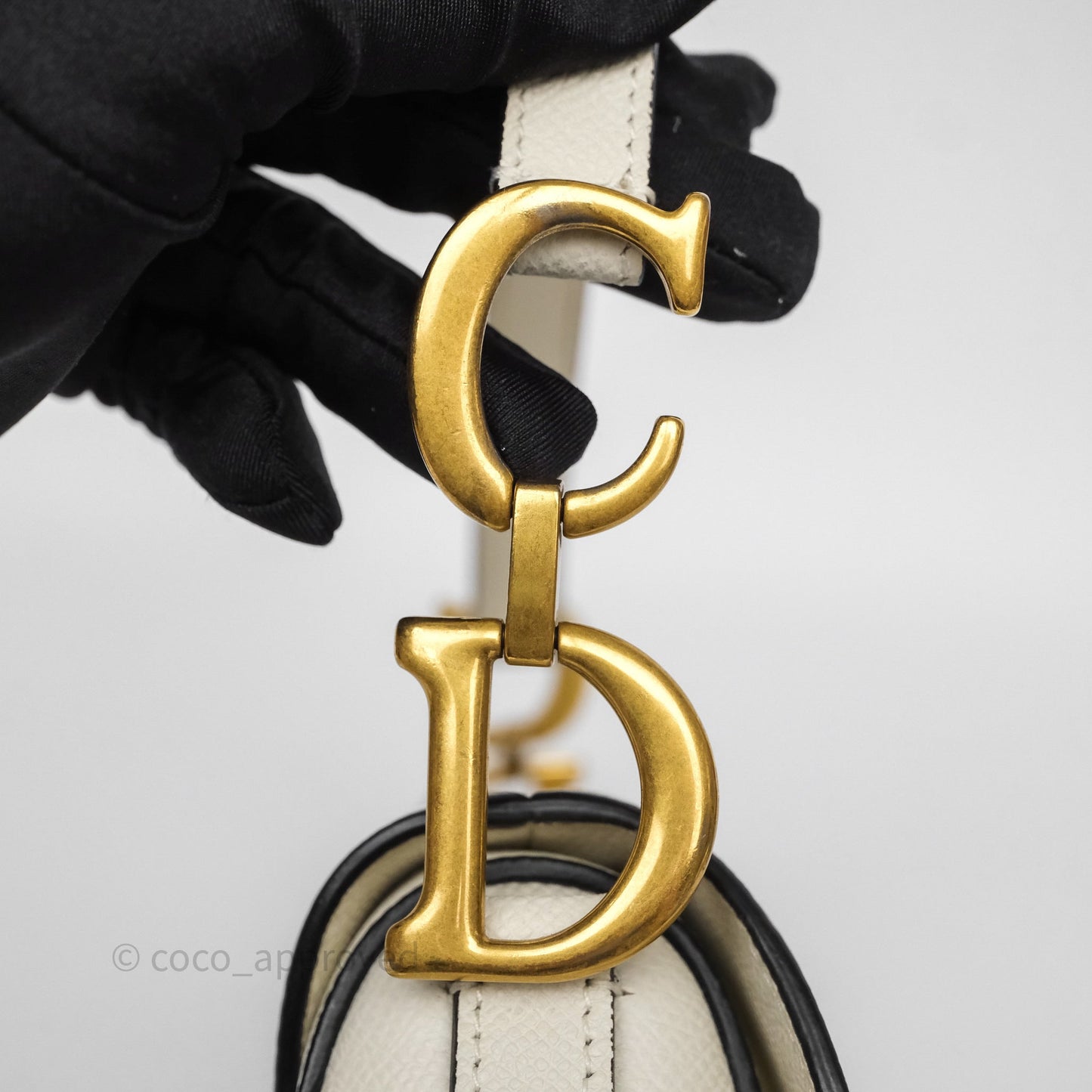 Christian Dior Mini Saddle Bag White Grained Calfskin Gold Hardware