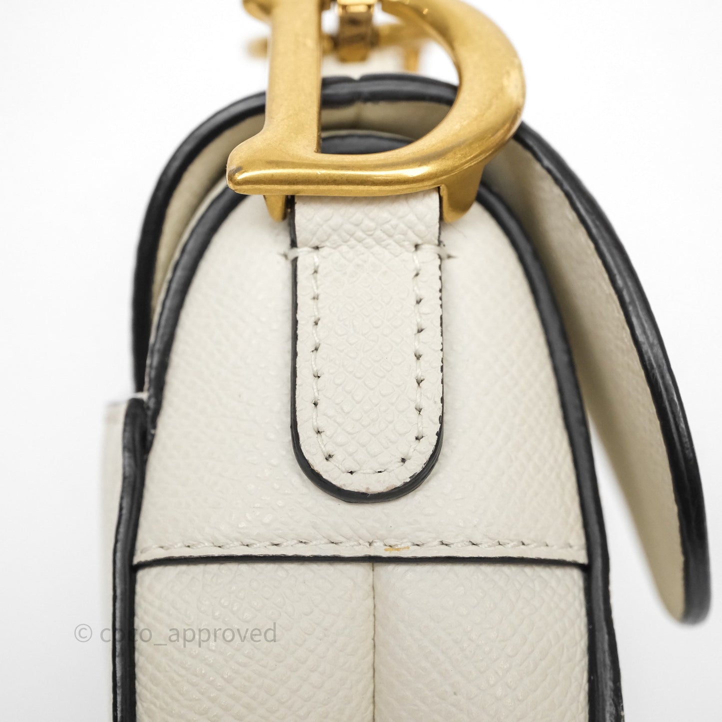 Christian Dior Mini Saddle Bag White Grained Calfskin Gold Hardware