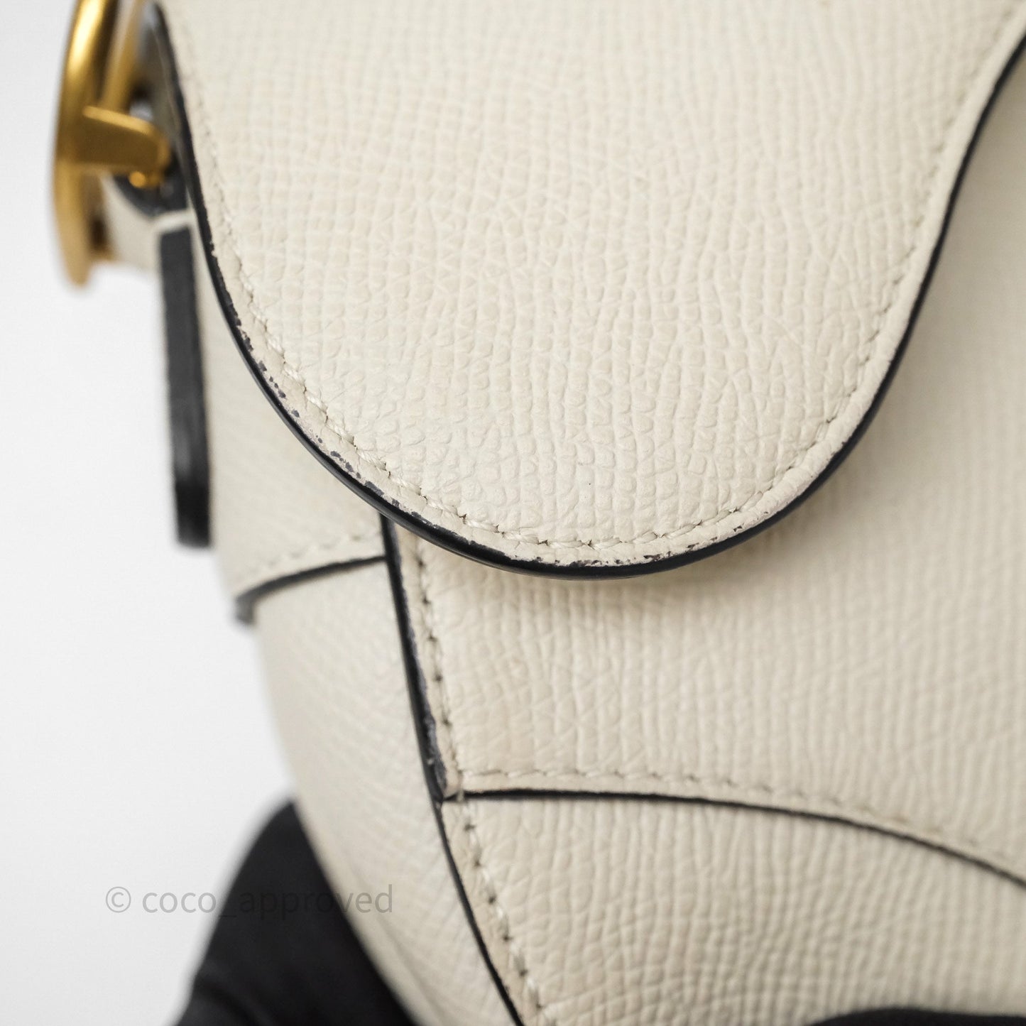 Christian Dior Mini Saddle Bag White Grained Calfskin Gold Hardware