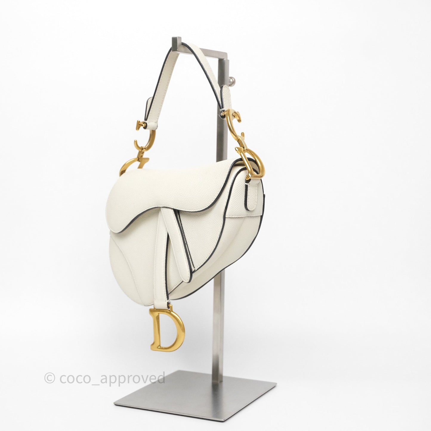 Christian Dior Mini Saddle Bag White Grained Calfskin Gold Hardware
