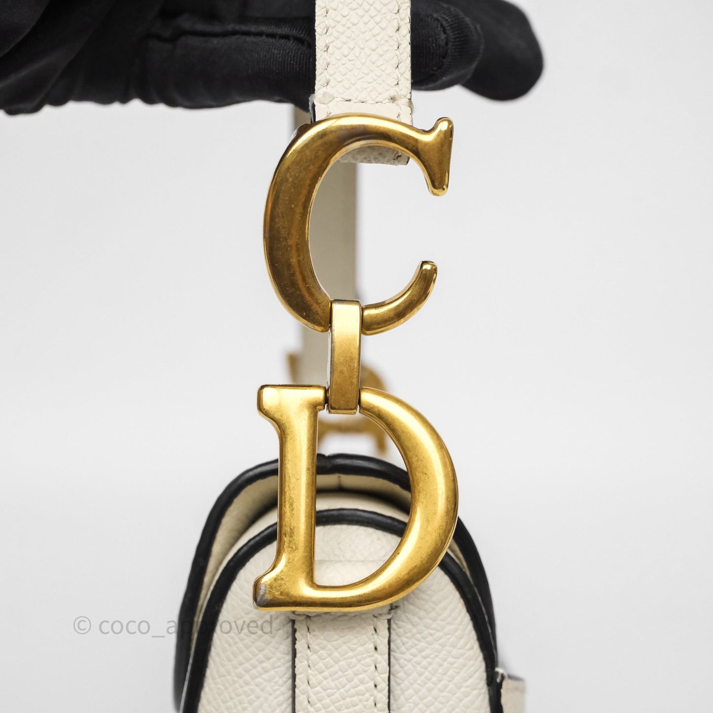 Christian Dior Mini Saddle Bag White Grained Calfskin Gold Hardware