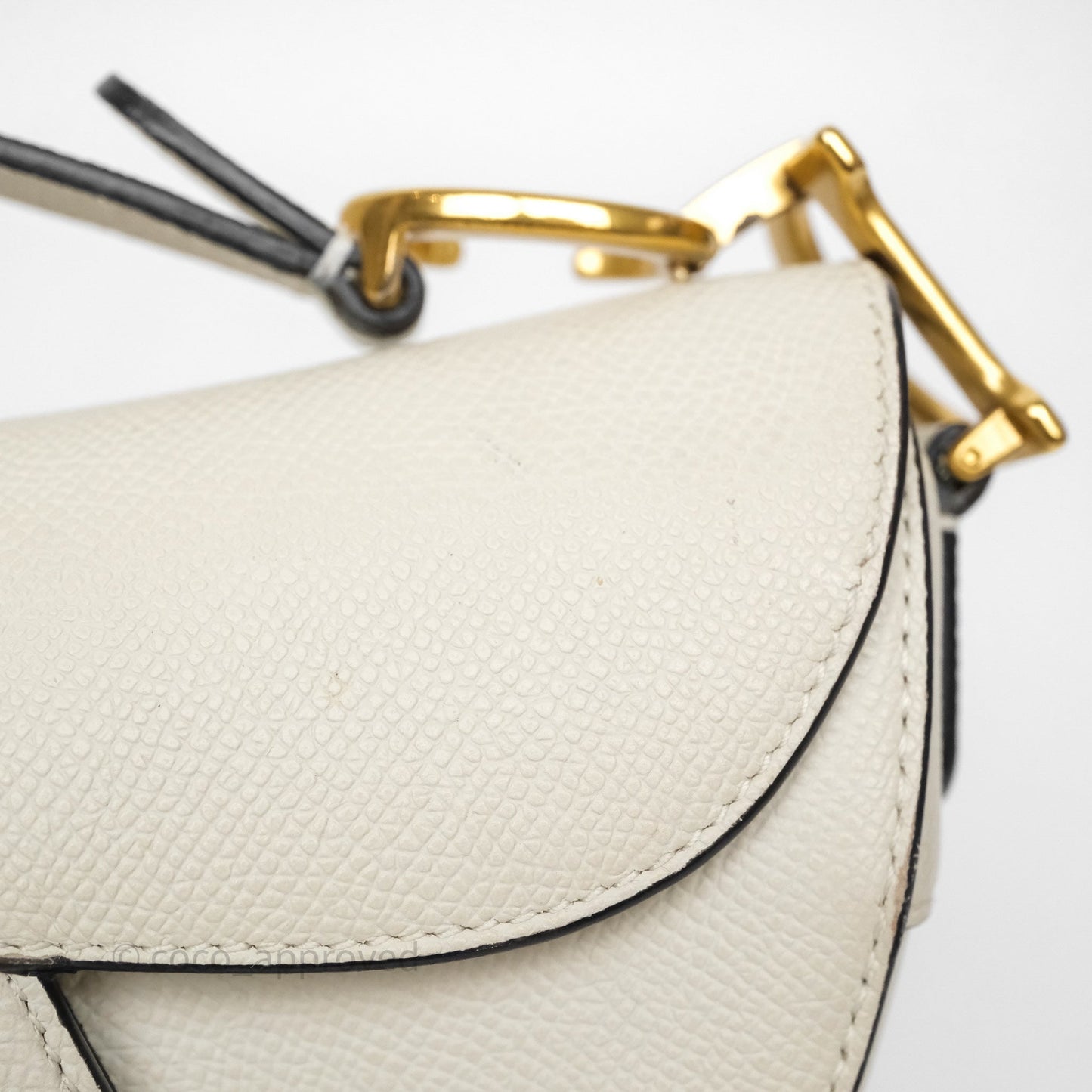 Christian Dior Mini Saddle Bag White Grained Calfskin Gold Hardware