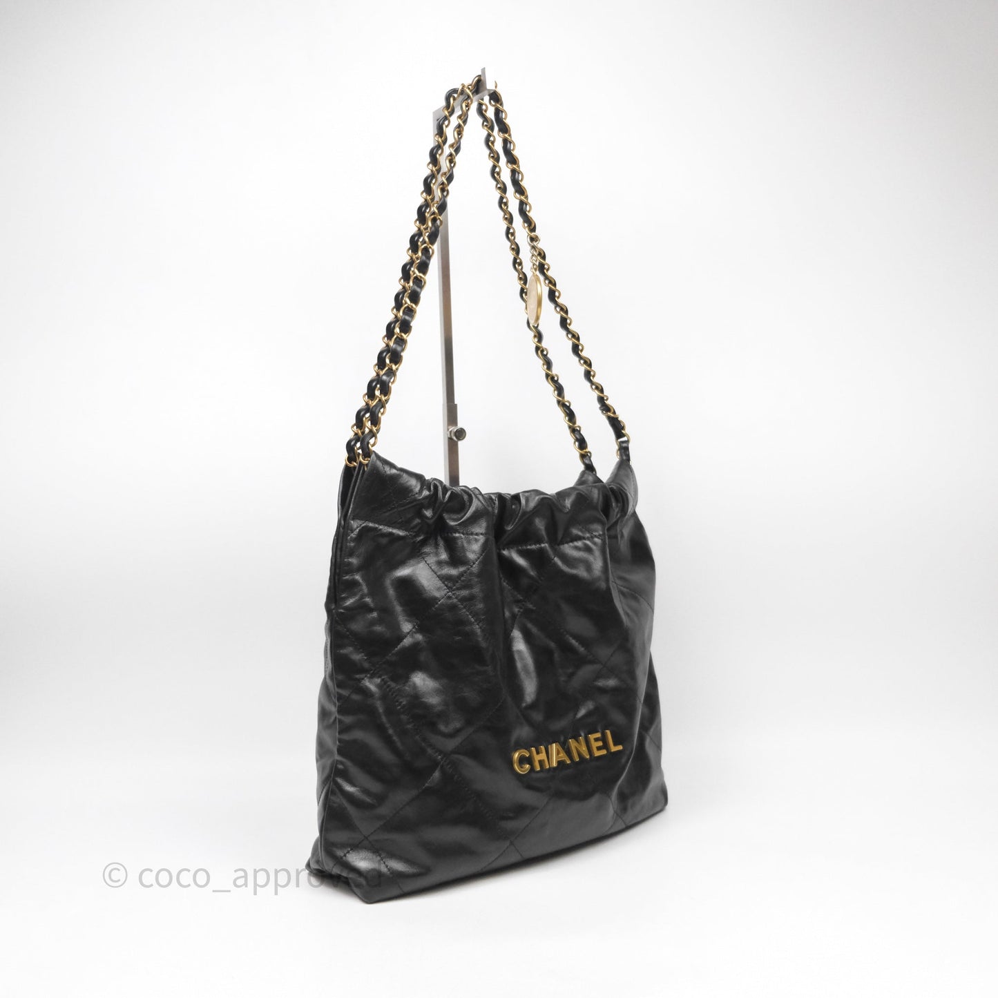 Chanel 22 Small Black Shiny Crumpled Calfskin Aged Gold Hardware