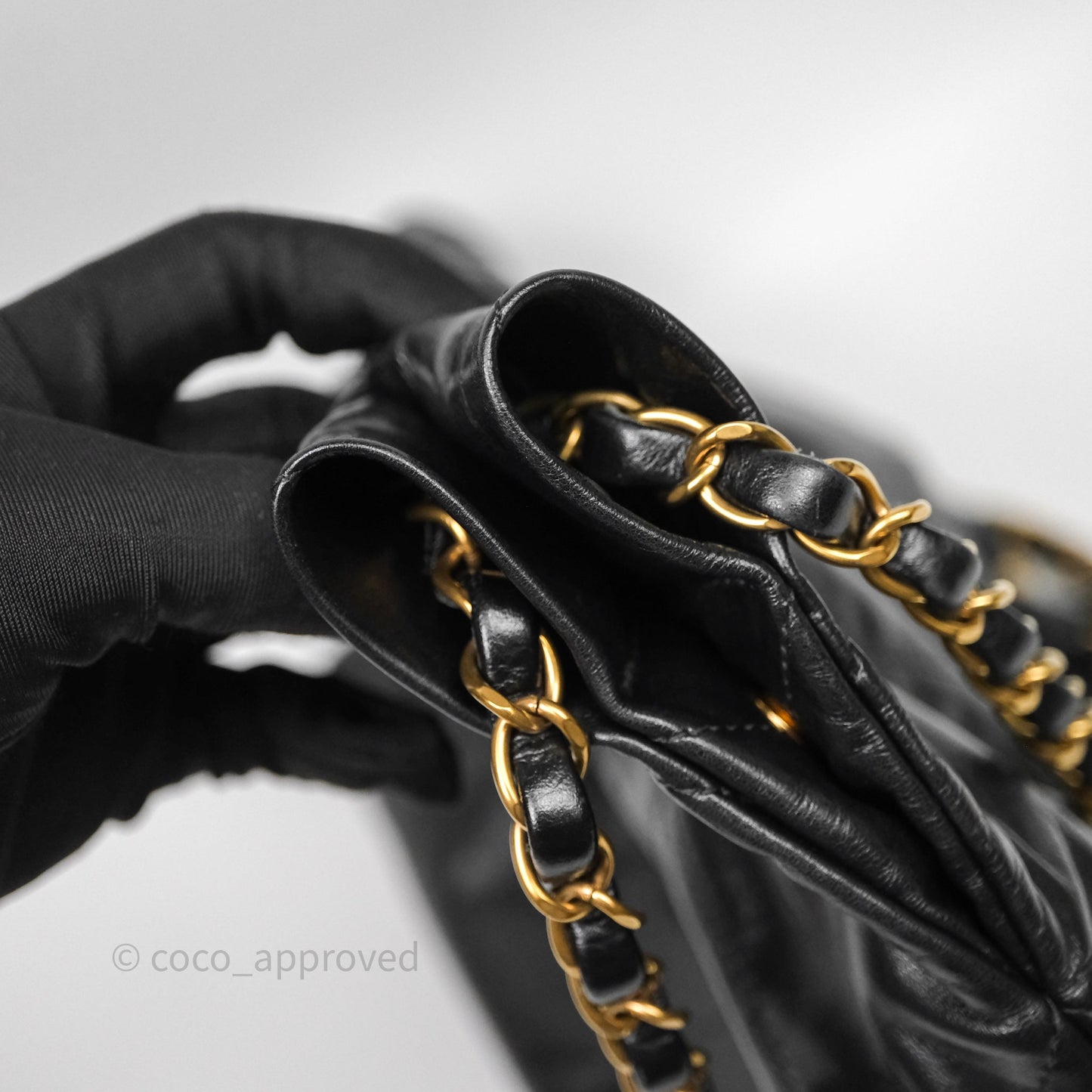 Chanel 22 Small Black Shiny Crumpled Calfskin Aged Gold Hardware