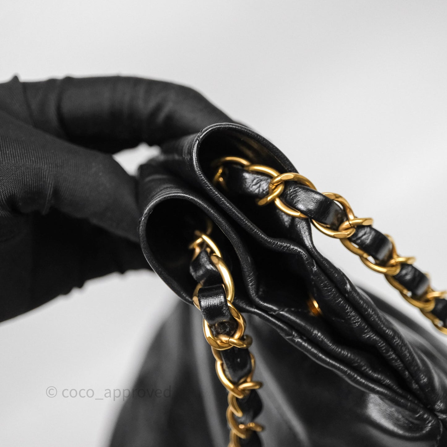 Chanel 22 Small Black Shiny Crumpled Calfskin Aged Gold Hardware