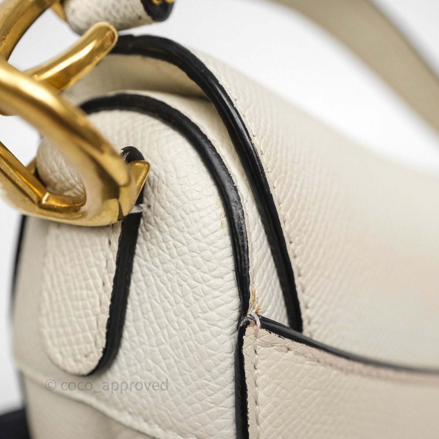 Christian Dior Mini Saddle Bag White Grained Calfskin Gold Hardware