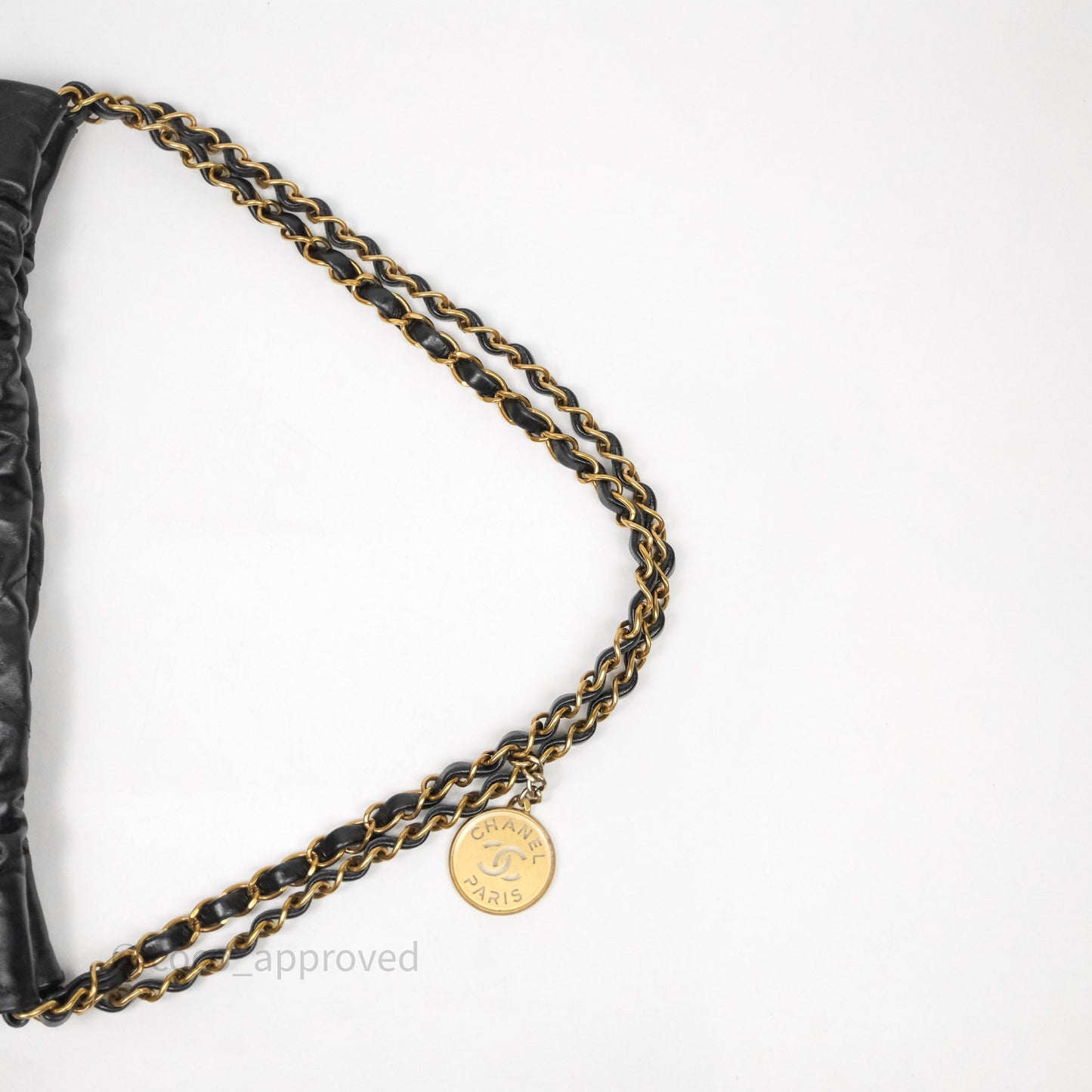 Chanel 22 Small Black Shiny Crumpled Calfskin Aged Gold Hardware