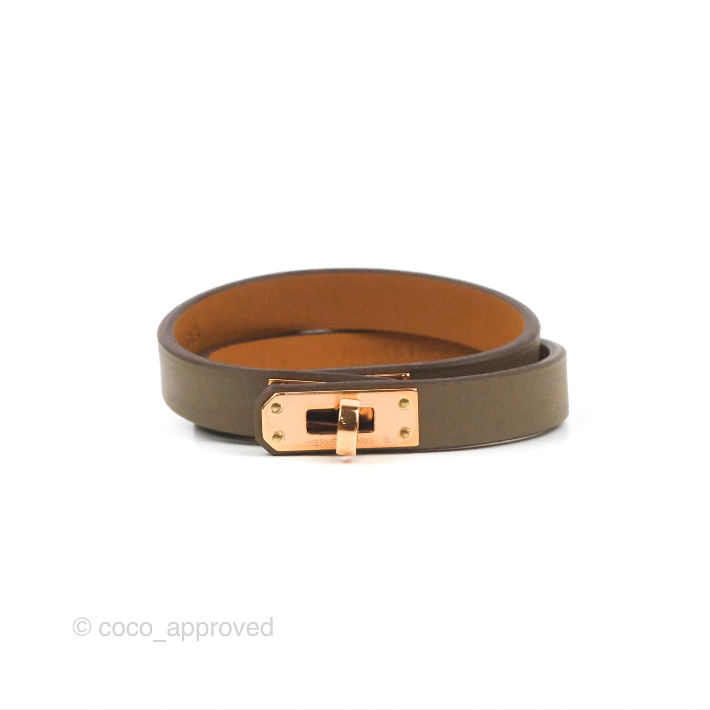 Hermès Kelly Double Tour Bracelet Etoupe Swift Rose Gold Hardware