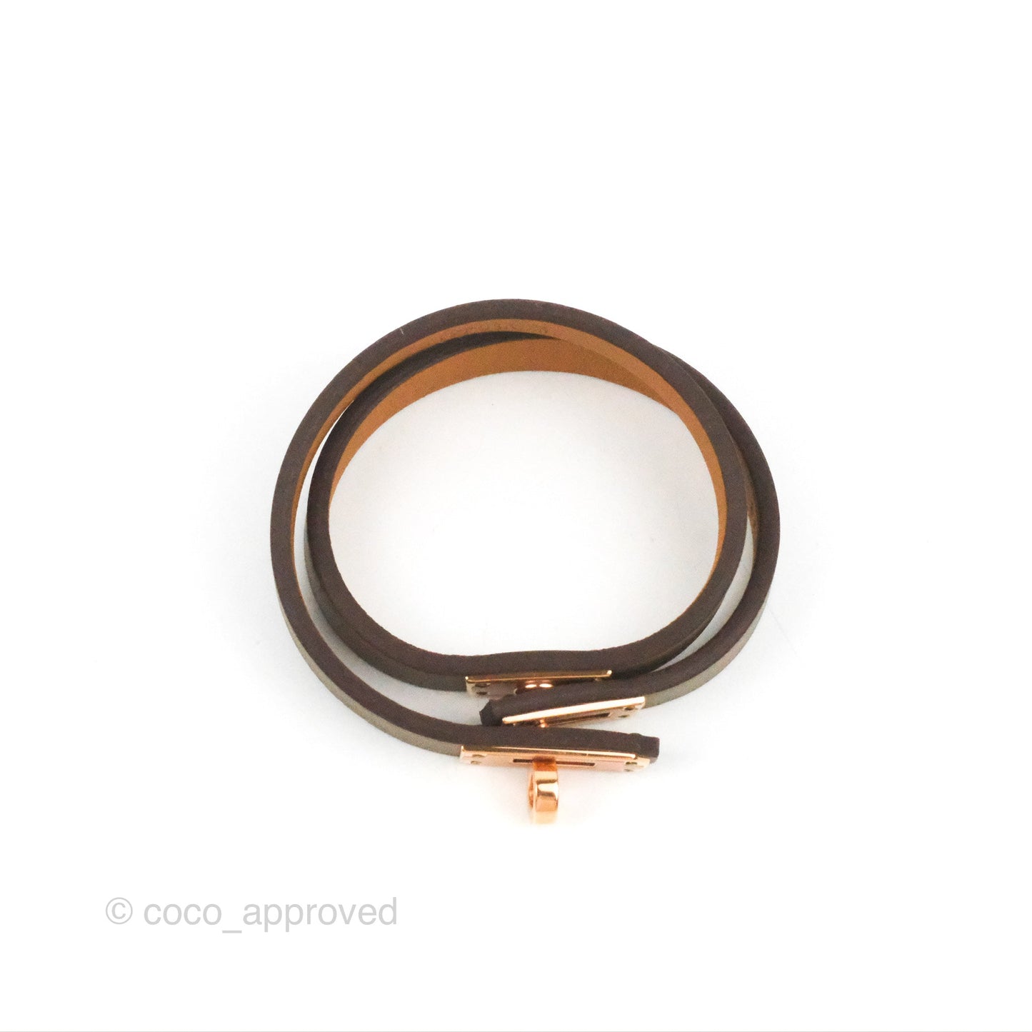 Hermès Kelly Double Tour Bracelet Etoupe Swift Rose Gold Hardware