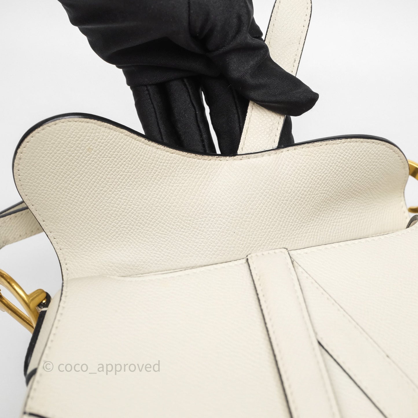 Christian Dior Mini Saddle Bag White Grained Calfskin Gold Hardware
