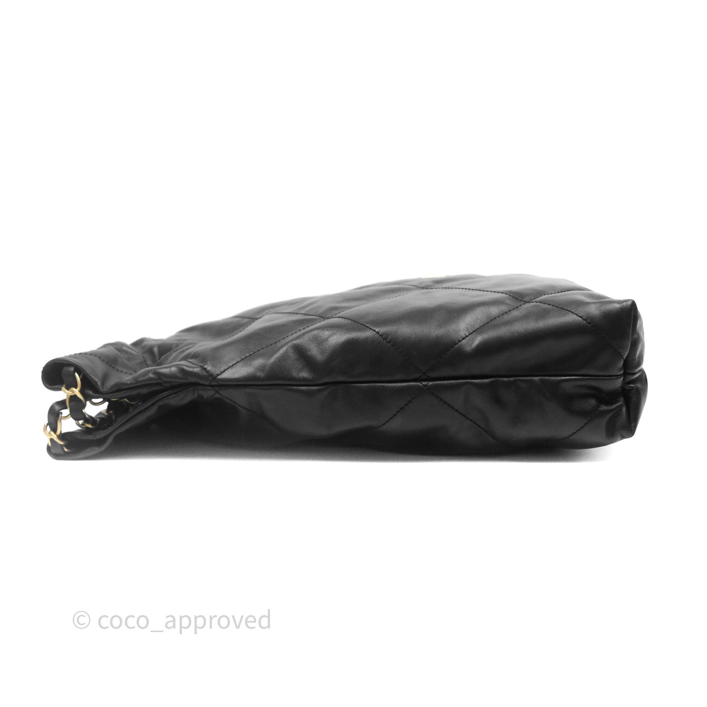Chanel 22 Bag Medium Black Crumpled Calfskin White Logo Aged Gold Hardware