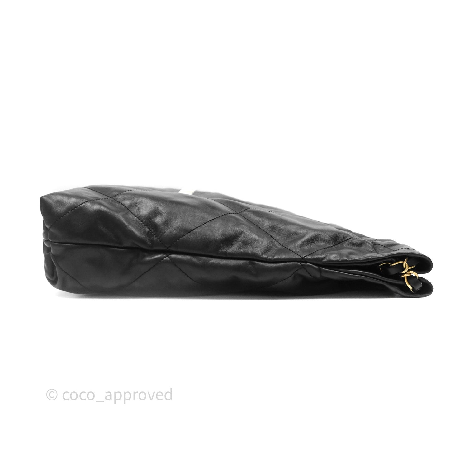Chanel 22 Bag Medium Black Crumpled Calfskin White Logo Aged Gold Hardware