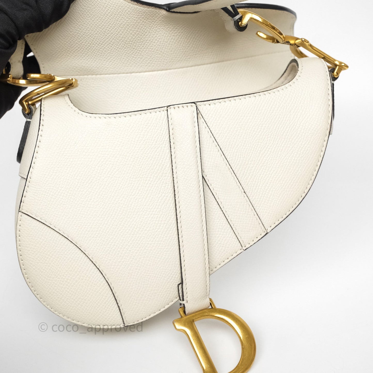 Christian Dior Mini Saddle Bag White Grained Calfskin Gold Hardware