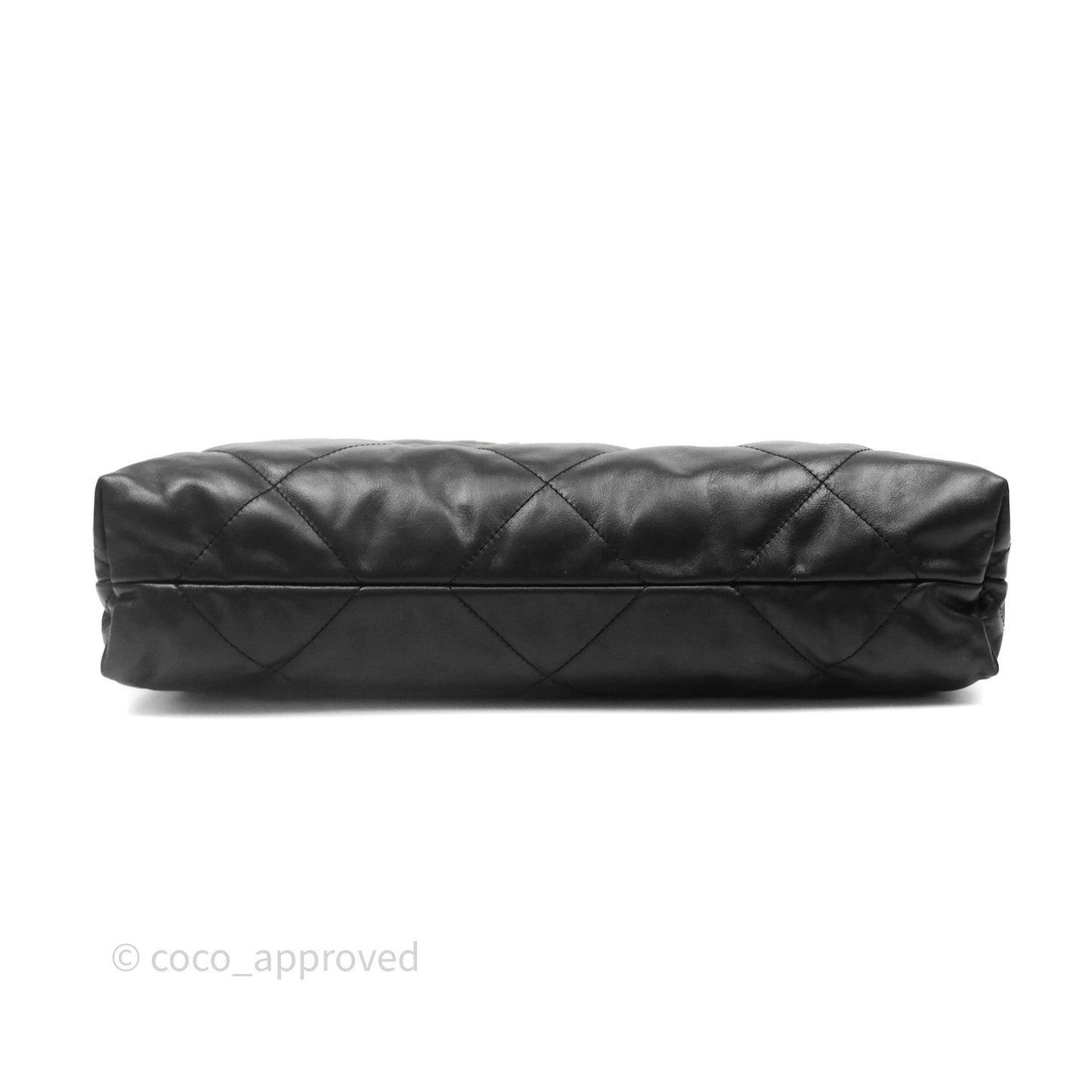 Chanel 22 Bag Medium Black Crumpled Calfskin White Logo Aged Gold Hardware