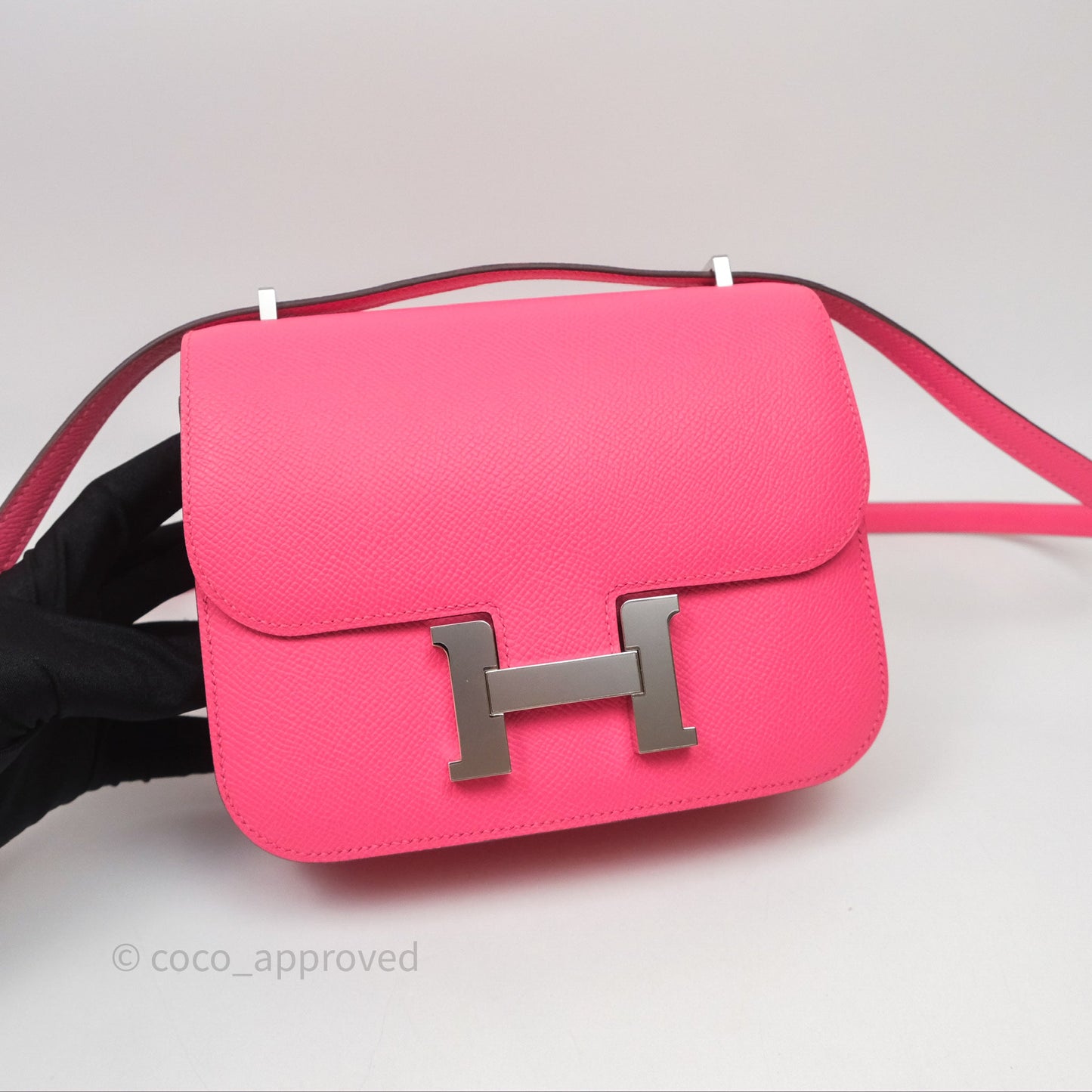 Hermès Mini Constance 18cm Rose Azalee 8W Palladium Hardware